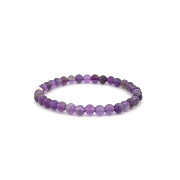 Amethyst Gemstone Beaded Stretch Bracelet with 14K Gold Accent Bead Handmade Nat - Picture 3 of 6